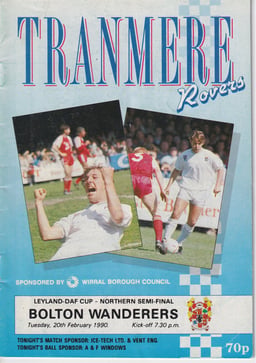 Tranmere Rovers v Bolton Wanderers Match Programme 1990-02-20